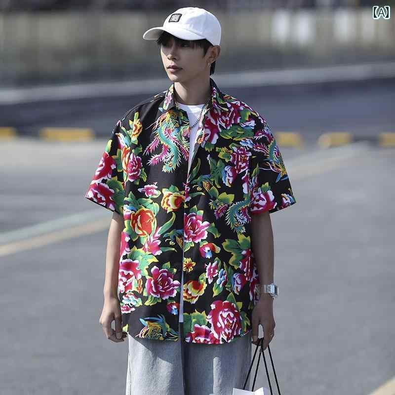 メンズ シャツ ジャケット エスニック 漢服 チーム ユニフォーム レディース 兼 ユニセックス チャイナ風 花柄 半袖 シャツ