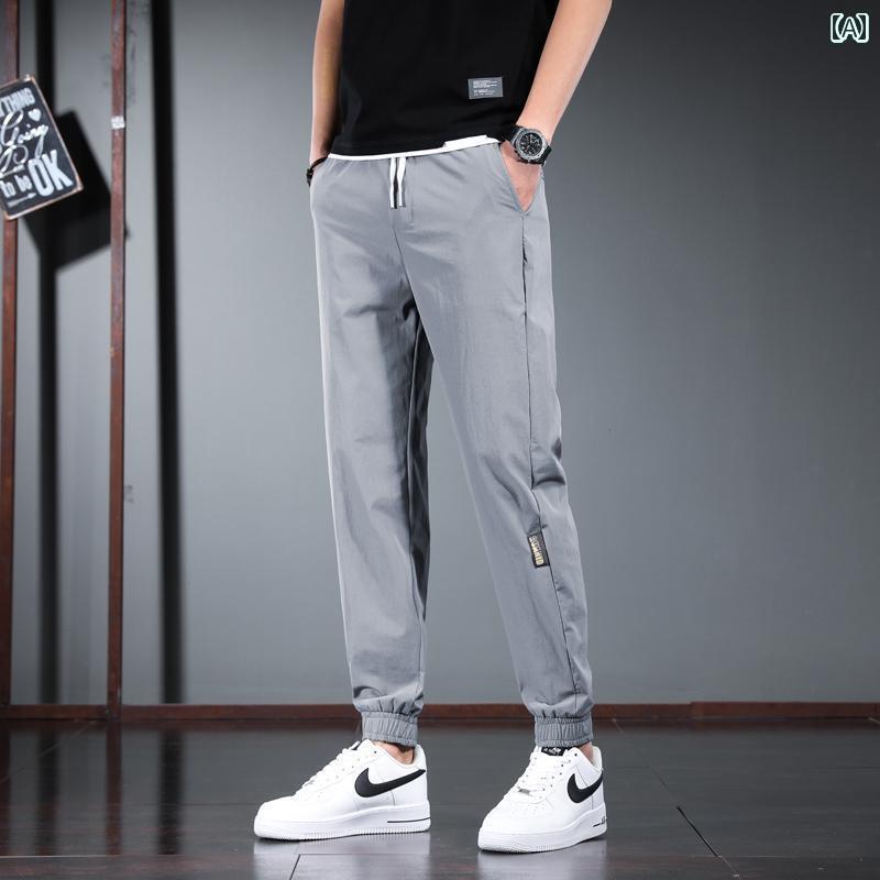 メンズ 夏 薄 赤 カジュアル パンツ ワイン レッド 九分丈 脚 美容師 ウエスト パンツ