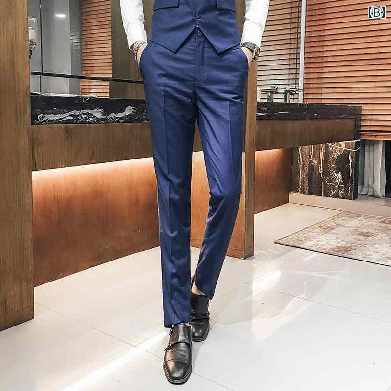 春 メンズ スリム フット ビジネス カジュアル フォーマルスーツ パンツ 薄手 涼しい 韓国 裾細 スーツ パンツ