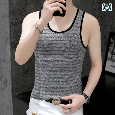 メンズ グレーストライプ プリント スリム フィット フィット ネス エクササイズ ランニング スポーツ ベスト ドロップ ストラップ スウェット ベスト 紳士服