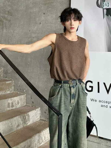 ブラウン アメリカン レトロ ベスト メンズ I 字型 夏 ノースリーブ Tシャツ バスケットボール スポーツ チョッキ アンダー シャツ ブラウン アメリカン レトロ ベスト メンズ I 字型 夏 ノースリーブ Tシャツ バスケットボール スポーツ チョッキ アンダー シャツ