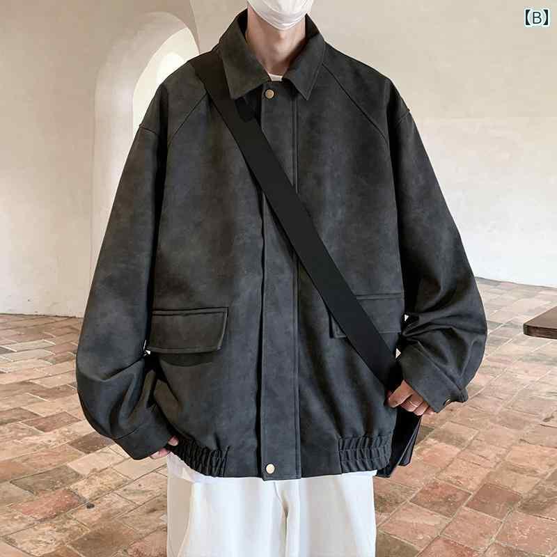 アメリカン レトロ ブラウンレザー ジャケット メンズ 秋 マット ショルダーパッド ジャケット