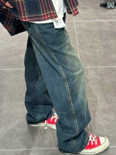 メンズ レトロ ブルー ジーンズ アメリカン ストリート 男の子 パンツ 着 ストレート パンツ メンズ レトロ ブルー ジーンズ アメリカン ストリート 男の子 パンツ 着 ストレート パンツ
