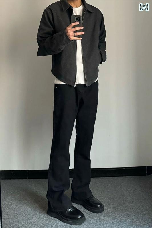 メンズ トール 長ズボン アメリカン ストリート 秋冬 ブラック ハイウエスト ジーンズ スリム ストレート