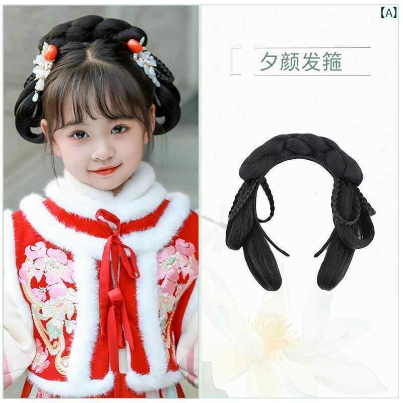 ウィッグ レトロ つけ毛 かつら 舞台 小道具 パフォーマンス コスプレ 漢服 年 帽子 子供 オールインワ..