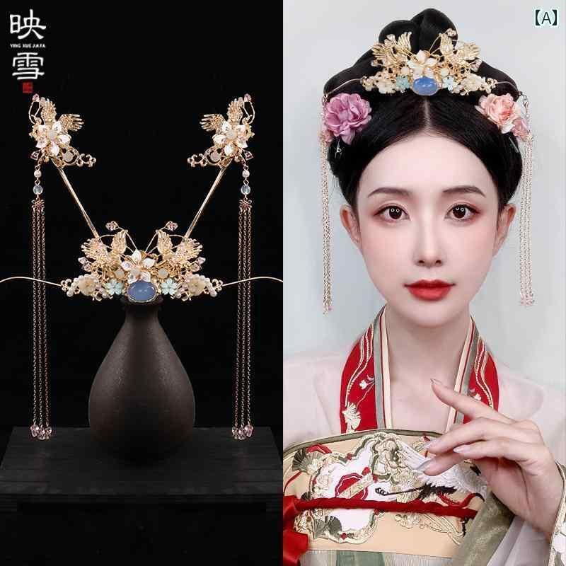 ウッグ レトロ つけ毛 かつら 舞台 小道具 パフォーマンス コスプレ 漢服 スーパー フェアリー タッセル ロッキング ヘアピン コーム ヘア アクセサリー ...