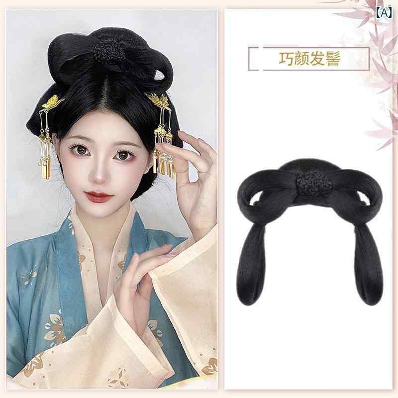 ウッグ レトロ つけ毛 かつら 舞台 小道具 パフォーマンス コスプレ 漢服 コスチューム ヘッド バンド ..