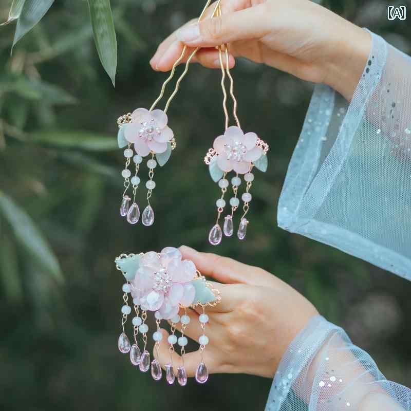 ヘアアクセサリー 漢服 かつら 帽子 セット レトロ 衣装 ヘア かつら ヘアピン レトロ ヘアピン タッセル シンプル