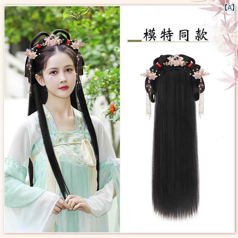 ウィッグ レトロ つけ毛 かつら 舞台 小道具 パフォーマンス コスプレ 漢服 ハーフ ヘッド ギア 衣装 ..