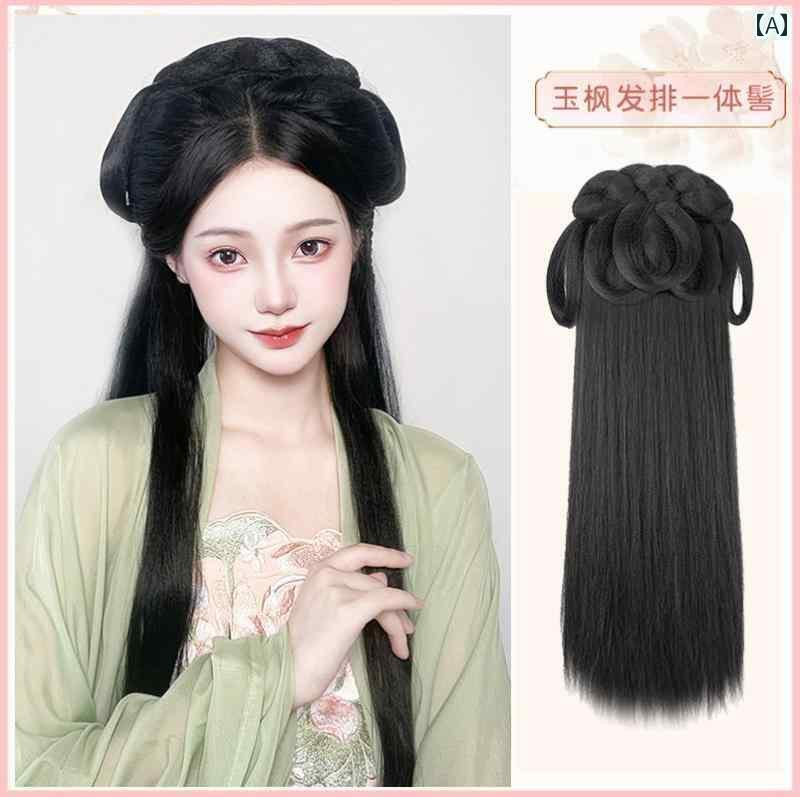 ウィッグ レトロ つけ毛 かつら 舞台 小道具 パフォーマンス コスプレ 漢服 衣装 オールインワン お団..