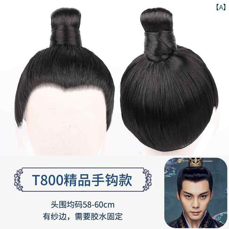 ウッグ レトロ かつら 舞台 パフォーマンス 小道具 コスプレ 衣装 セット全 頭 唐代 メンズ パン ハンド フック フェイク 学者 ヘア セット