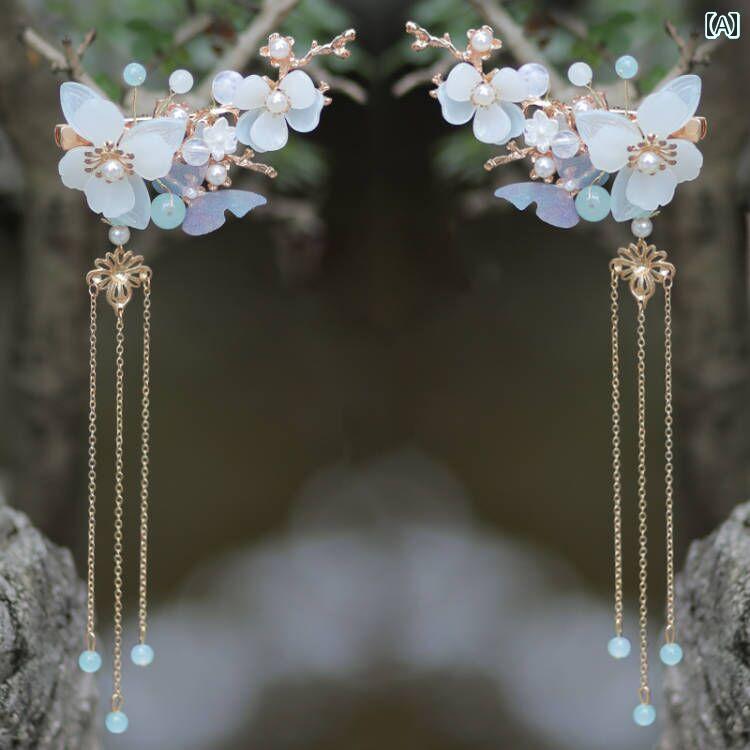 ヘアアクセサリー レディース 漢服 帽子 レトロ フェアリー タッセル クリップ ヘア フル セット オレンジ ヘア クリップ レトロ 衣装 デイリー クリップ