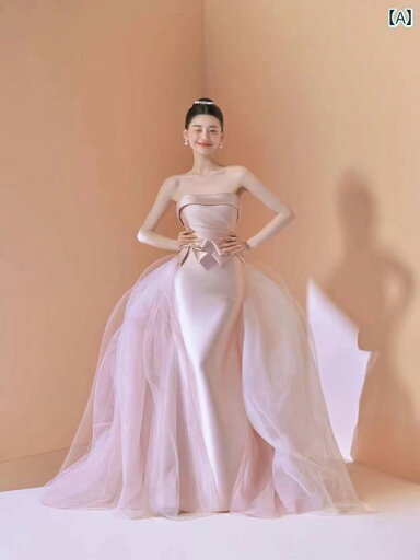 ウェデング フォト 撮影 ドレス 衣装 結婚式 思い出 アート スタジオ 服 ピンク カップル ピンク チューブ トップスス フッシュテール 蝶 サテン ガーゼ ウェデング フォト 撮影 ドレス 衣装 結婚式 思い出 アート スタジオ 服 ピンク カップル ピンク チューブ トップスス フッシュテール 蝶 サテン ガーゼ