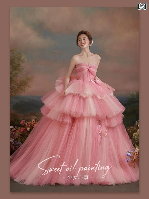 ウェデング フォト 撮影 ドレス 衣装 結婚式 思い出 アート スタジオ フレンチ レトロ 油絵 チュチュ スカート カラフル ガーゼ フォレスト チューブ トップスス 末尾 ピンク ウェデング(4)
