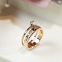 アクセサリー レディース ローズゴールド 文字 入った 二層 ストーンリング ガールフレンドへ ギフト 韓国 中 人差し指 リング