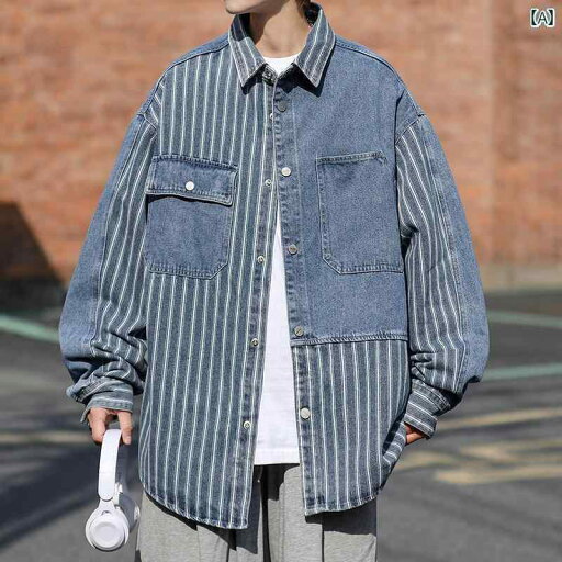 メンズ ストリート デニムストライプ シャツ ジャケット ストリート シャツ ジャケット メンズ ストリート デニムストライプ シャツ ジャケット ストリート シャツ ジャケット