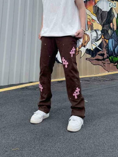 メンズ アメリカン ストリート スタッズ クロス レザー 刺繍 ヒップ ホップ オーバー オール ストレート レッグ ウォッシュ ジーンズ メンズ アメリカン ストリート スタッズ クロス レザー 刺繍 ヒップ ホップ オーバー オール ストレート レッグ ウォッシュ ジーンズ