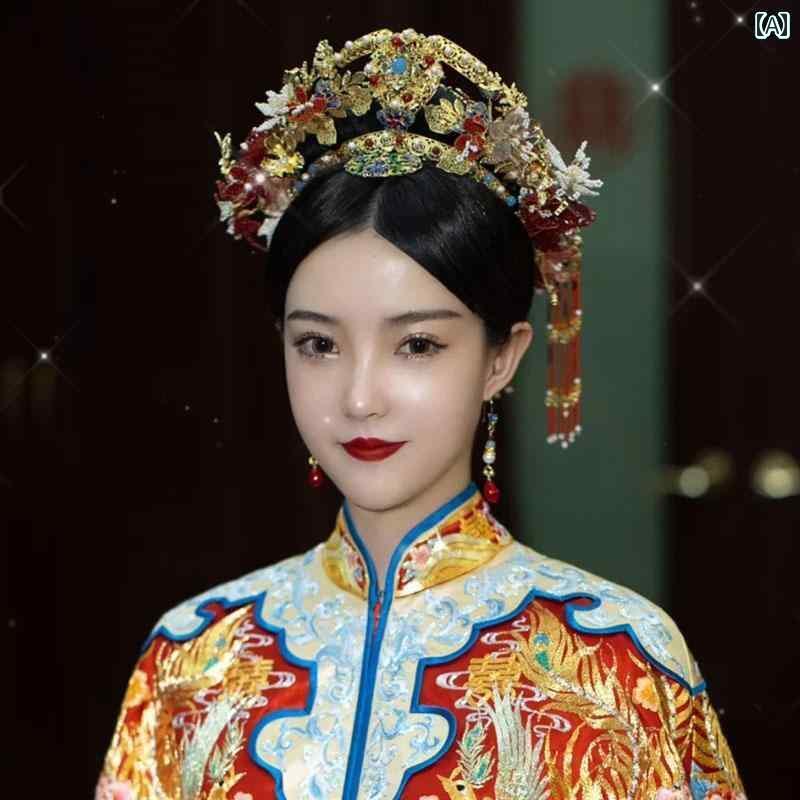 ブライダル ヘッドアクセサリー 結婚式 ウェディング パーティー 婦 花嫁 舞台 小道具 コスプレ ティアラ 衣装 レトロ チャイナ風 グランド タッセル フェ...