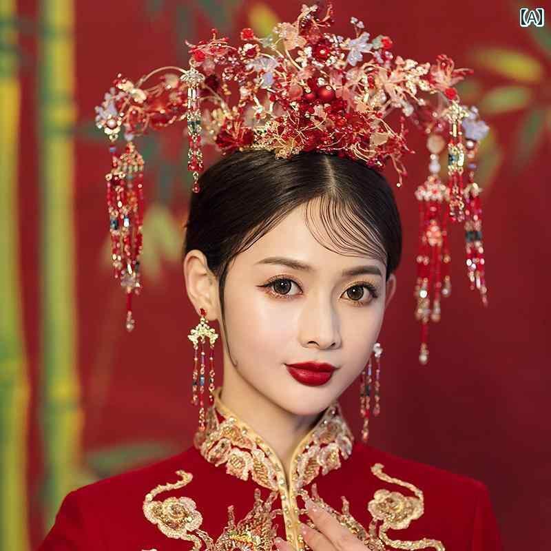 ブライダル ヘッドアクセサリー 結婚式 ウェディング パーティー 婦 花嫁 舞台 小道具 コスプレ 帽子 衣装 チャイナ風 魅力 タッセル フェニックス クラウ...