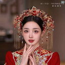 ブライダル ヘッドアクセサリー 結婚式 ウェディング パーティー 婦 花嫁 舞台 小道具 コスプレ ヘッド ドレス チャイナ風 赤 金 花 鳳凰 冠 タッセル ...