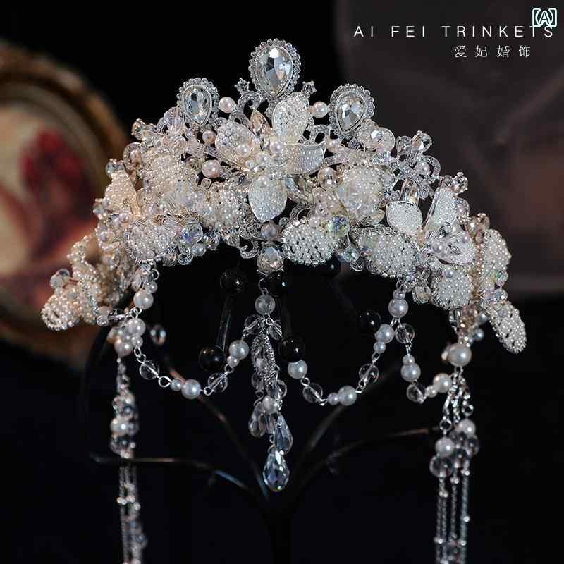 ブライダル ヘッドアクセサリー 結婚式 ウェディング パーティー 婦 花嫁 舞台 小道具 コスプレ クラウン ヘッド ドレス グランド パール 額 飾り メイン ベール 額 ペンダント クラウン ドレス ヘア アクセサリー