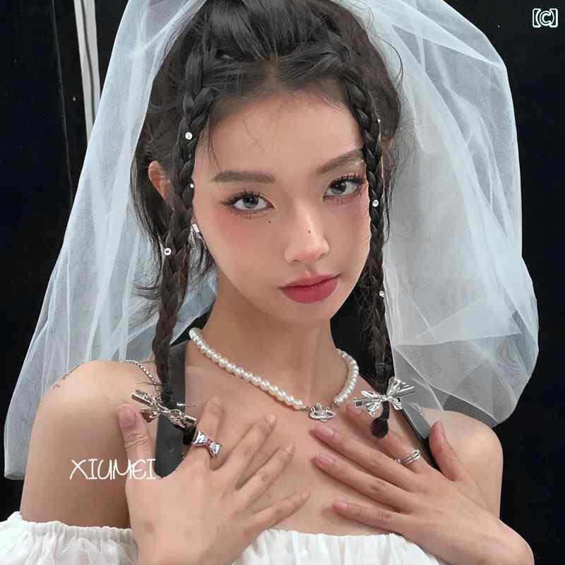 おうち健康生活のブライダル ヘッドアクセサリー 結婚式 ウェディング パーティー 婦 花嫁 舞台 小道具 コスプレ ベール ヘッド ドレス スーパー フェアリー 写真 ショート フォレスト ドレス ホワイト シンプル エレガント｜アングル3