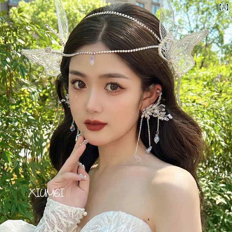 ブライダル ヘッドアクセサリー 結婚式 ウェディング パーティー 婦 花嫁 舞台 小道具 コスプレ ピアス し ラインストーンイヤーフック レディース タッセル...