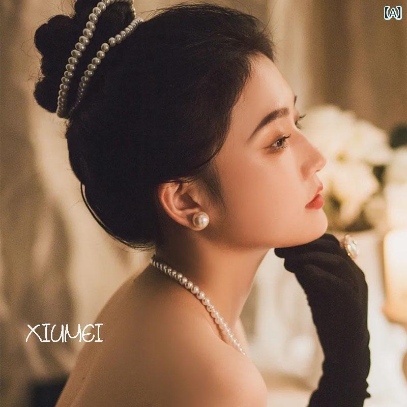 ブライダル アクセサリー ウェディング パーティー 結婚式 花嫁 婦 小物 レトロ ドレス 頭飾り パール 宮殿 ヘア バンド シンプル ヘア レディース