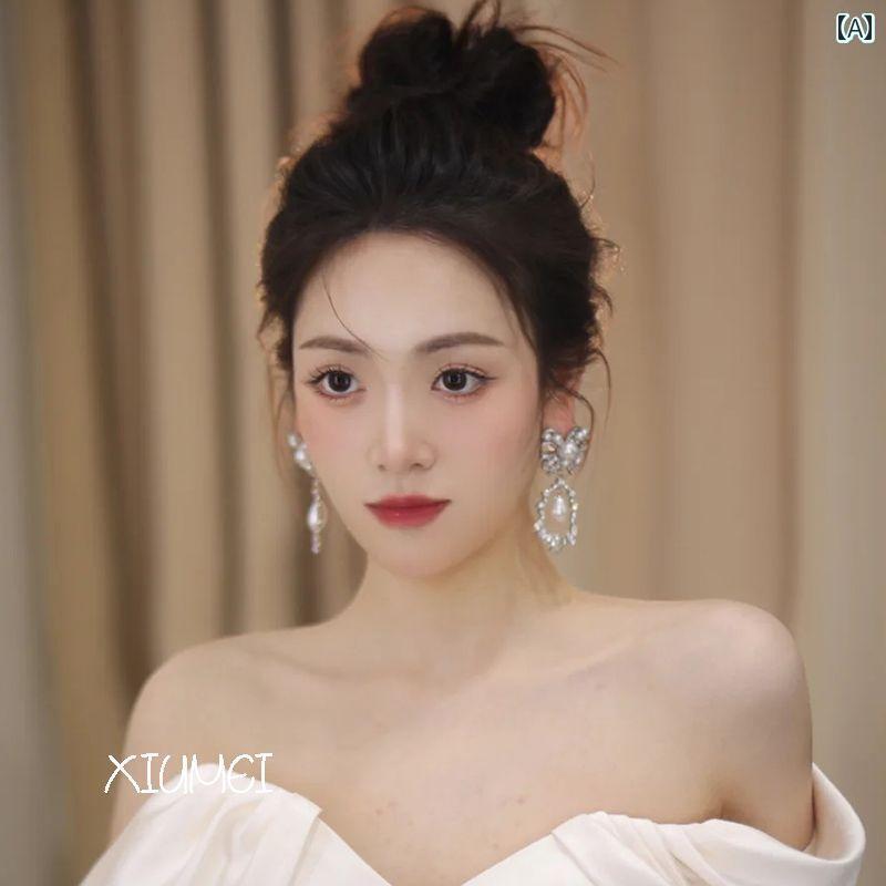 ブライダル アクセサリー ウェディング パーティー 結婚式 花嫁 婦 小物 フレンチ リボン ドレス イヤ..