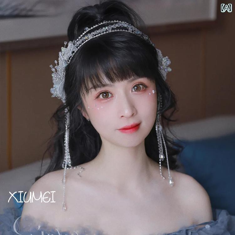 ブライダル ヘッドアクセサリー 結婚式 ウェディング パーティー 婦 花嫁 舞台 小道具 コスプレ ヘッド バンド レース タッセル プリンセス ティアラ ヘア アクセサリー フォトスタジオ アクセサリー