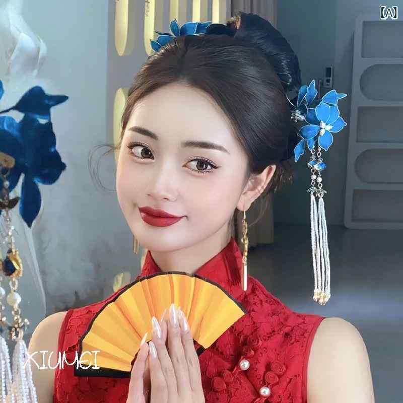 ブライダル ヘッドアクセサリー 結婚式 ウェディング パーティー 婦 花嫁 舞台 小道具 コスプレ ヘッド ドレス チャイナ風 起毛 フラワー タッセル ヘアピン ドレス チャイナ ドレス 乾杯 服 ヘア アクセサリー エレガント