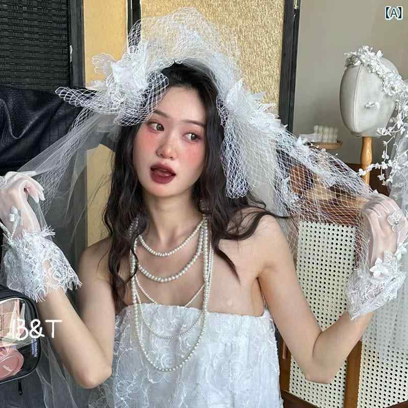 ブライダル ヘッドアクセサリー 結婚式 ウェディング パーティー 婦 花嫁 舞台 小道具 コスプレ ベール メイン ドレス パール ふわふわ ヘッド ドレス スーパー フェアリー シンプル フェアリー ビューティー 無地 糸 エレガント シンプル