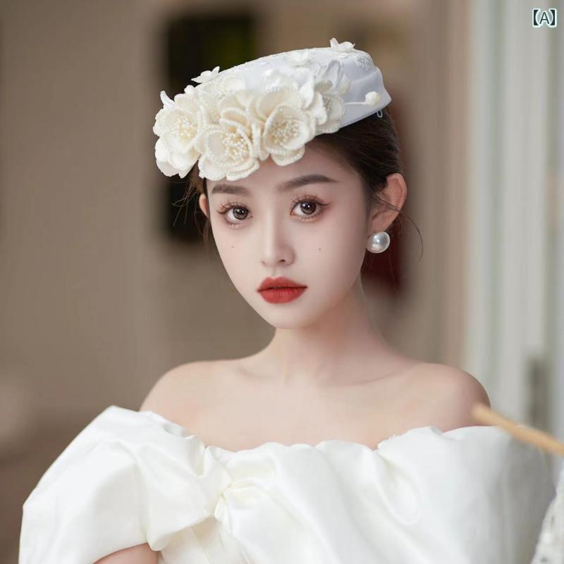 ブライダル アクセサリー 小物 ウェディング 結婚式 パーティー 婦 花嫁 舞台 小道具 コスプレ 帽子 フレンチ レトロ ロマンチック ドレス ギフト 帽子 スタジオ ドレス アクセサリー