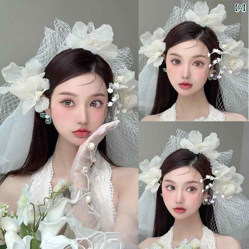 楽天おうち健康生活ブライダル アクセサリー 小物 ウェディング 結婚式 パーティー 婦 花嫁 舞台 小道具 コスプレ 韓国 花 ベール 写真 写真 サンプル 白 森 スーパー フェアリー 写真 頭飾り