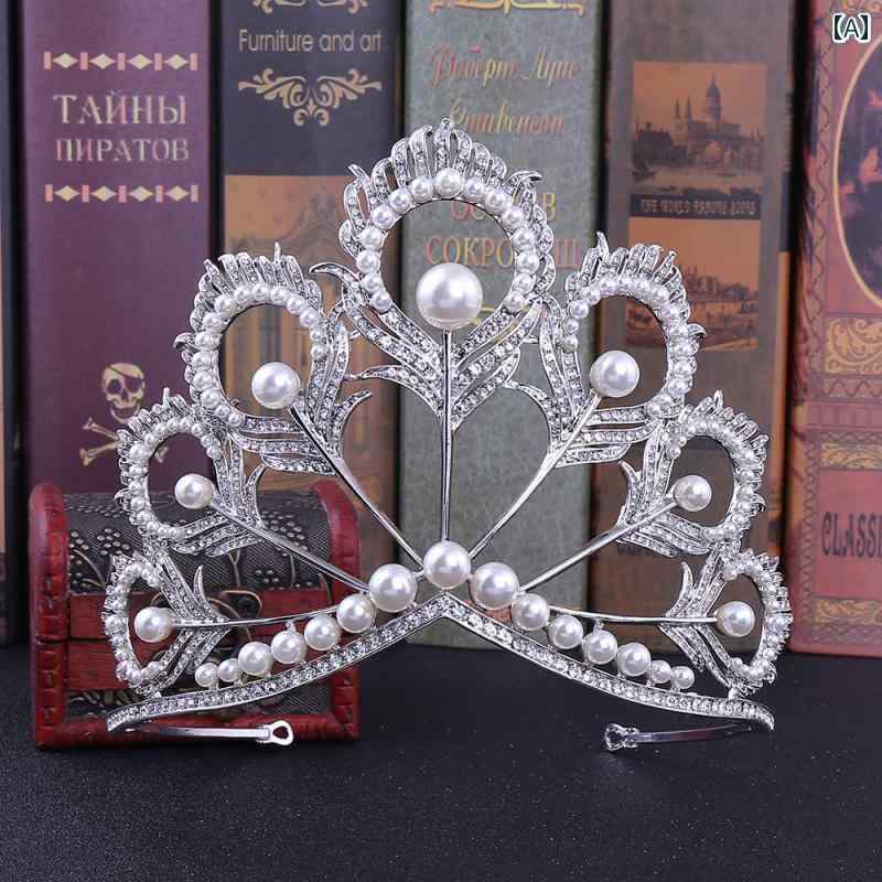 王冠 ティアラ 舞台 ステージ パフォーマンス 小道具 メンズ レディース 誕生日 パーティー 主役 ラインストーン ブライダル 孔雀 羽 パール ページェント...