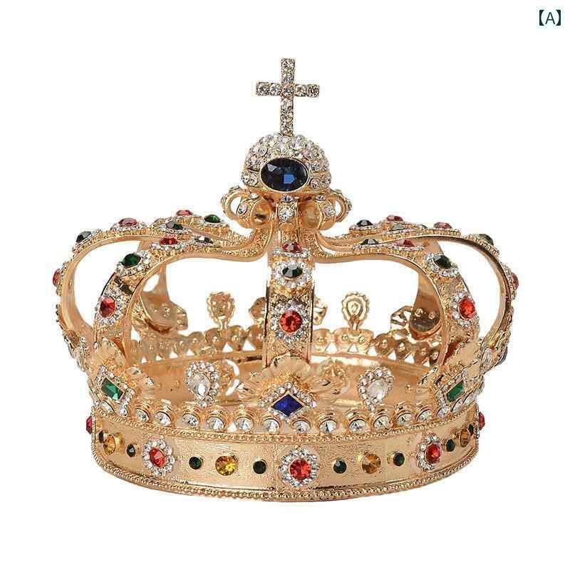 王冠 ティアラ 舞台 ステージ パフォーマンス 小道具 メンズ レディース 誕生日 パーティー 主役 キングス クラウン レトロ 合金 宝石 帽子 ム アクセサ...