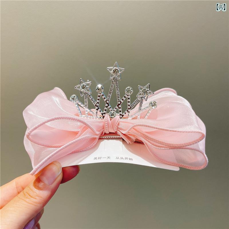 ヘアーアクセサリー 女子 キッズ 子供 クラウン ティアラ プリンセス ブルー リボン ヘアピン ベビー ..