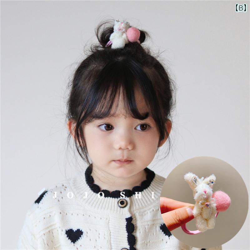 ヘアーアクセサリー 女子 キッズ 子供 秋冬 ウール フェルト ヘア バンド 赤ちゃん かわいい ヘア ロープ ヘア ネクタイ 小さめ ゴム バンド ヘッド バンド