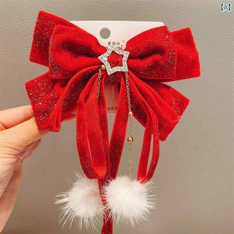 ヘアーアクセサリー 女子 キッズ 子供 赤 年 リボン ヘアピン 少女 年頭飾り バック ヘッド クリップ