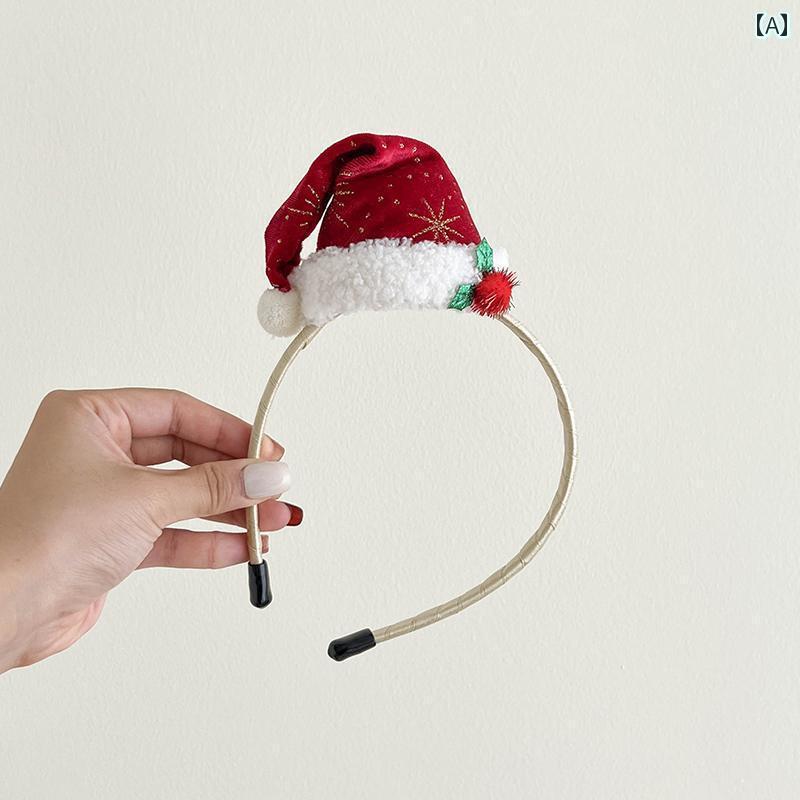 ヘアーアクセサリー 女子 キッズ 子供 秋冬 クリスマス 帽子 クリスマス 帽子 ヘッド バンド 休日 装飾..
