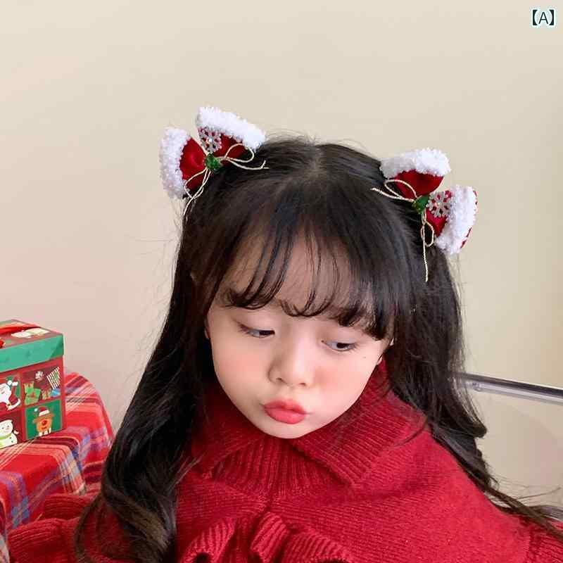 ヘアーアクセサリー 女子 キッズ 子供 年 レッド 起毛 リボン ヘアピン バック ヘッド クリップ ヘアピン 頭飾り クリスマス