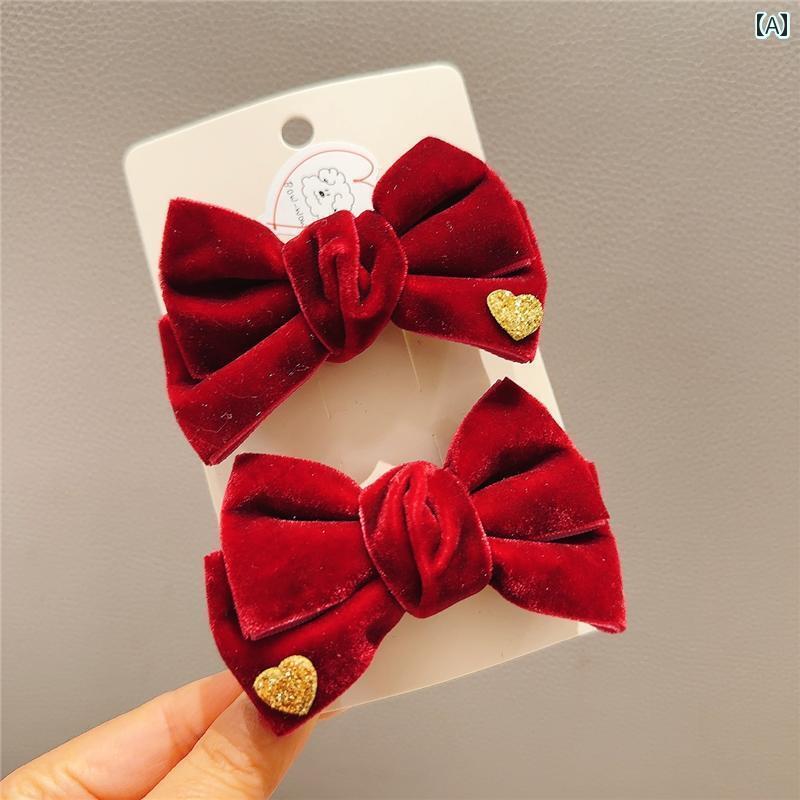 ヘアーアクセサリー 女子 キッズ 子供 年 レッド クリスマス ヘアピン ヘア バンド 女子 起毛 リボン ..