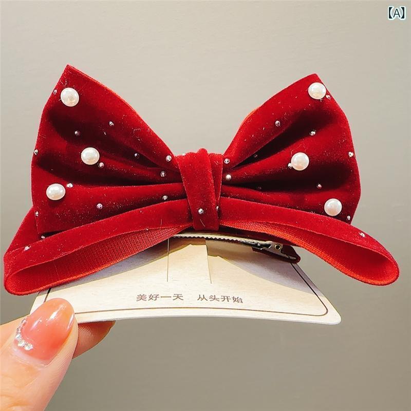ヘアーアクセサリー 女子 キッズ 子供 年 赤 リボン 立体 ヘアピン 女子 起毛 ヘアピン 少女 トップス..
