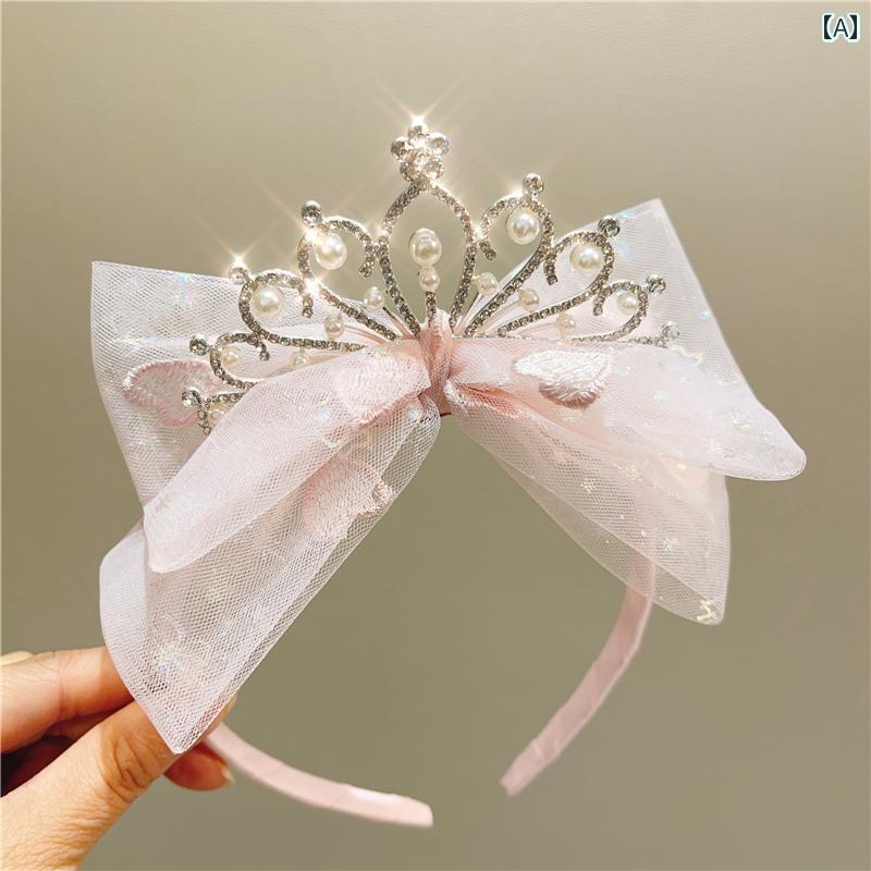 ヘアーアクセサリー 女子 キッズ 子供 クラウン ティアラ リボン ラインストーン ヘッド バンド 赤ちゃ..