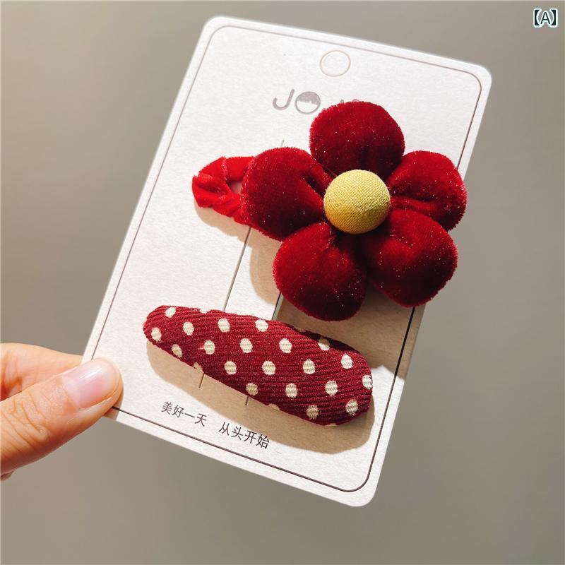 ヘアーアクセサリー 女子 キッズ 子供 年 赤 リボン ヘアピン 赤ちゃん かわいい クリップ 生地 花 少..