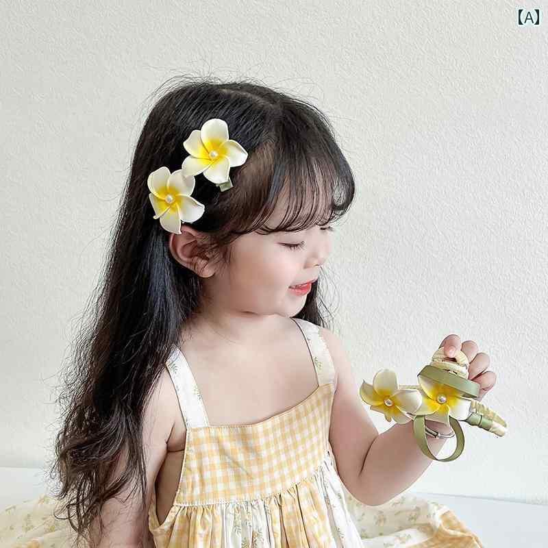 ヘアーアクセサリー 女子 キッズ 子供 フランジパニ ヘアピン かわいい ヘッド ロープ ゴム バンド ヘ..