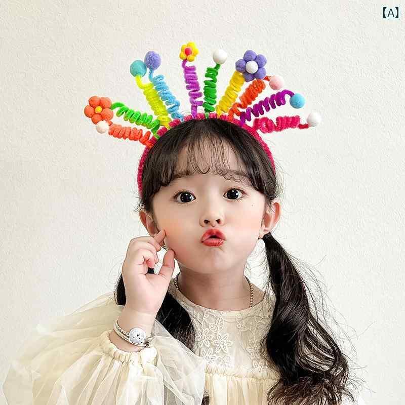 ヘアーアクセサリー 女子 キッズ 子供 女子 赤ちゃん 誕生日 帽子 カラフル ツイスト スティック ヘア フープ おもしろ スプリング ボール ヘッド フープ かわいい