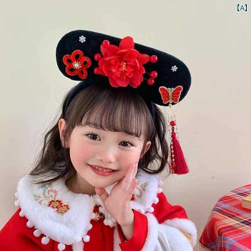 ヘアーアクセサリー 女子 キッズ 子供 年 赤 市松 模様 ヘッド バンド ヘッド バンド レトロ 衣装 宮殿 高貴 ヘッド バンド 漢服 皇后 ドレス アクセサリー