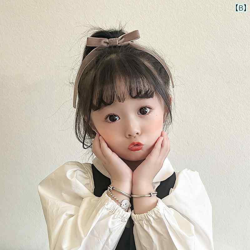 ヘアーアクセサリー 女子 キッズ 子供 黒 リボン 蝶 ネクタイ 韓国 起毛 ゴム バン...