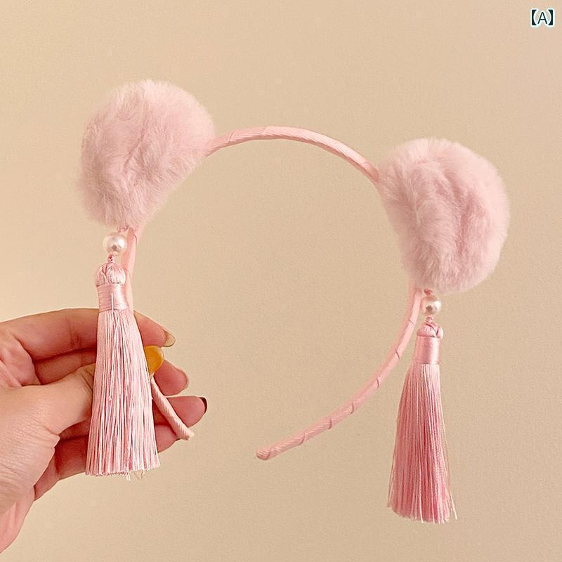 ヘアーアクセサリー 女子 キッズ 子供 ピンク タッセル ぬいぐるみ 猫耳 ヘッド バンド 甘くて かわい..